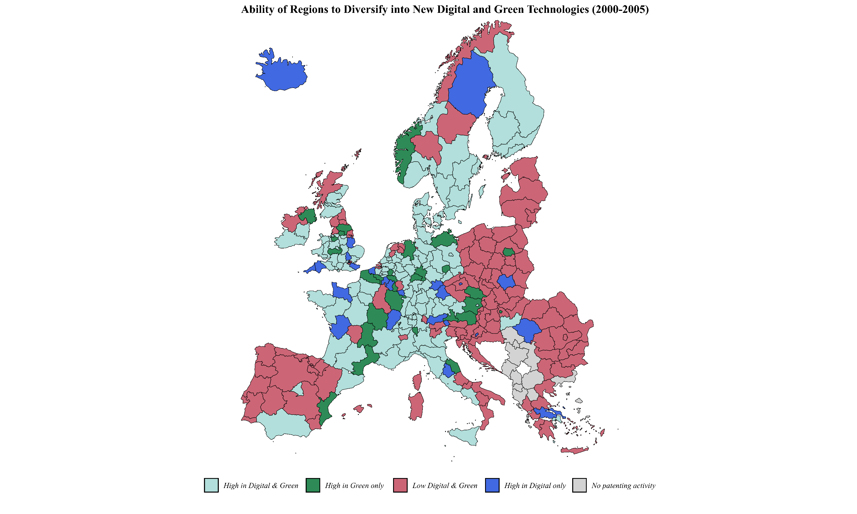 Ability of regions to diversify into new digital and green technologies